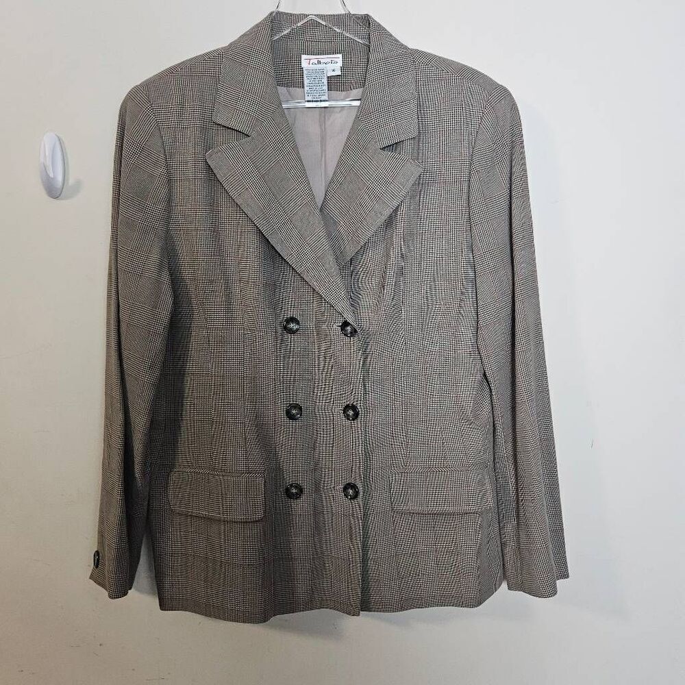 Vintage Talbots Double Breasted Boyfriend Blazer Suit Career Plaid Black White S